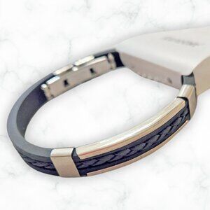 NWT Kanèoré Men's Black Braided Cord with Silver Tone Metal Accent Cuff Bracelet